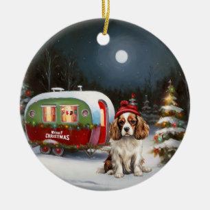 Cavalier King Charles Spaniel Wohnwagen Weihnachte Keramik Ornament
