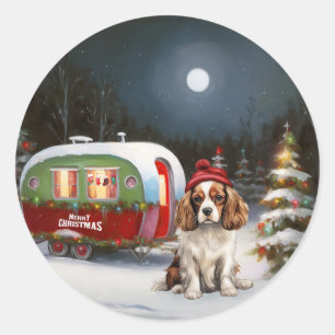 Cavalier King Charles Spaniel Wohnwagen Weihnachte Runder Aufkleber