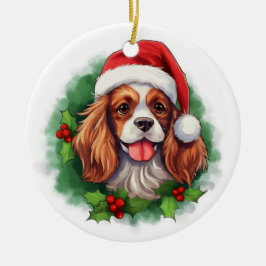 Cavalier King Charles Spaniel Wreath Keramik Ornament