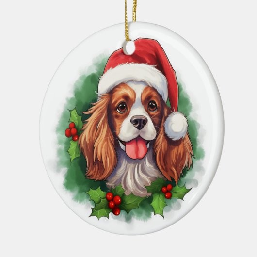 Cavalier King Charles Spaniel Wreath Keramik Ornament (Links)