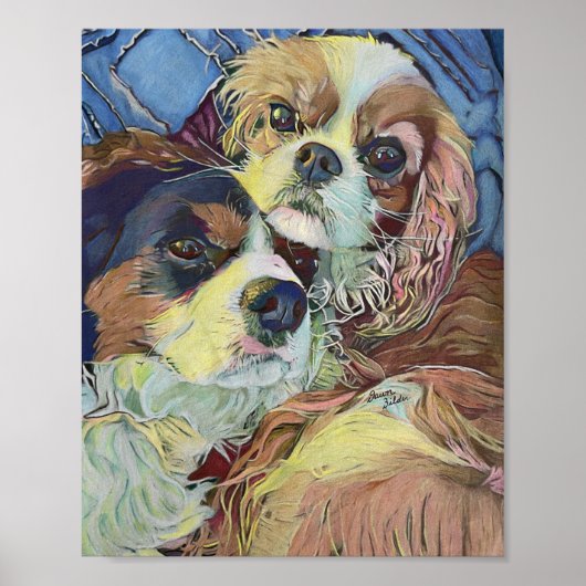 Cavalier King Charles Spaniels Cuddling Poster (Vorne)