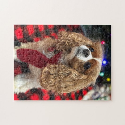 Cavalier King Charles Spaniels mit Winterskarf Puzzle (Horizontal)