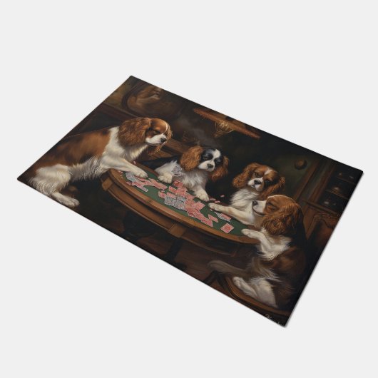 Cavalier King Charles Spaniels Poker Art Fußmatte (Schrägansicht)