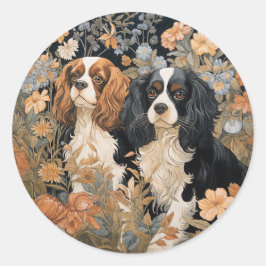 Cavalier King Charles Spaniels Tapestry Style Runder Aufkleber