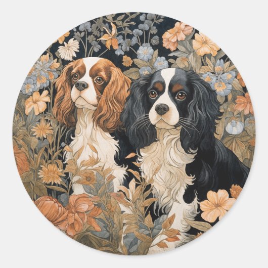 Cavalier King Charles Spaniels Tapestry Style Runder Aufkleber (Vorderseite)