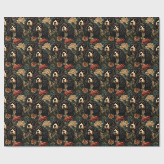 Cavalier King Charles Spaniels Victorian Floral Geschenkpapier (Flach)