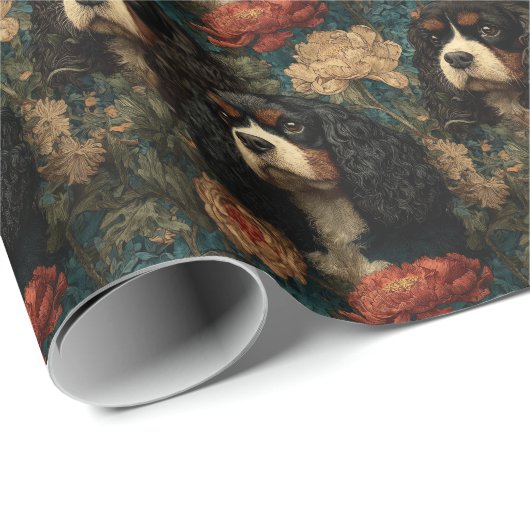 Cavalier King Charles Spaniels Victorian Floral Geschenkpapier (Rolleneckpunkt)