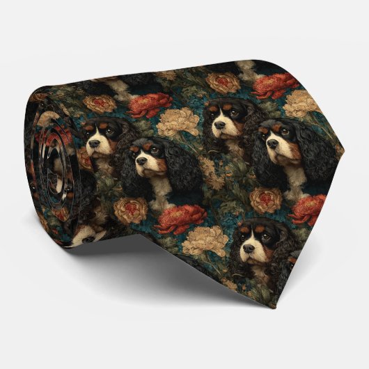 Cavalier King Charles Spaniels Victorian Floral Krawatte (Gerollt)