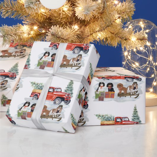 Cavalier King Charles Spaniels Winter Truck  Geschenkpapier (Feiertage)