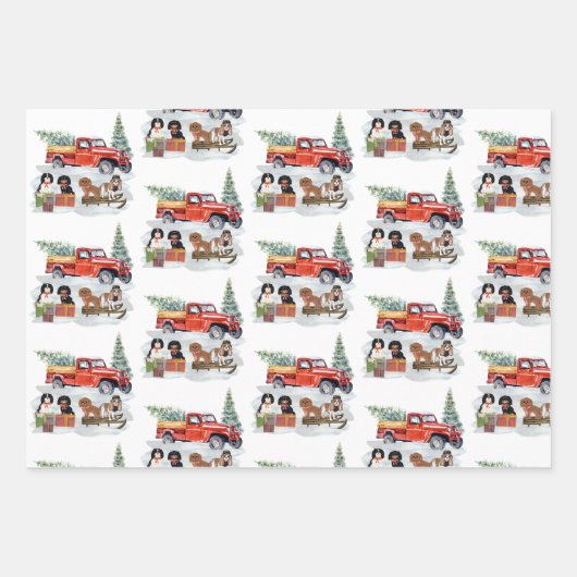 Cavalier King Charles Spaniels Winter Truck Geschenkpapier Set (Vorderseite 3)