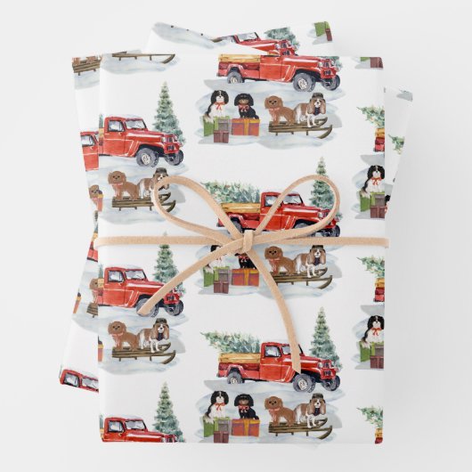 Cavalier King Charles Spaniels Winter Truck Geschenkpapier Set (Beispiel)