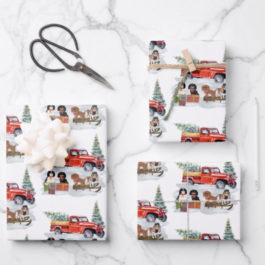Cavalier King Charles Spaniels Winter Truck Geschenkpapier Set (Vorderseite)
