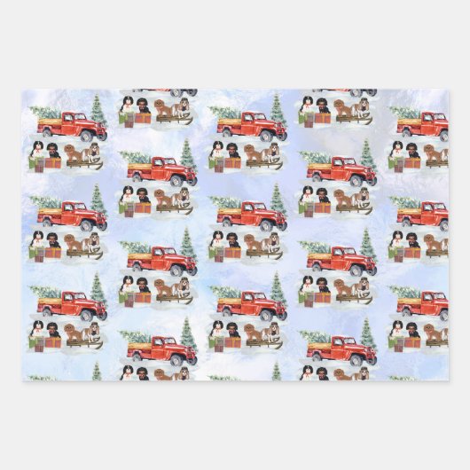 Cavalier King Charles Spaniels Winter Truck Geschenkpapier Set (Vorderseite 2)