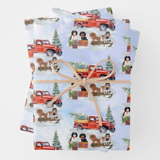 Cavalier King Charles Spaniels Winter Truck Geschenkpapier Set (Beispiel)