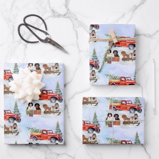 Cavalier King Charles Spaniels Winter Truck Geschenkpapier Set (Vorderseite)