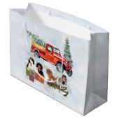 Cavalier King Charles Spaniels Winter Truck Große Geschenktüte (Rückseite Schrägansicht)