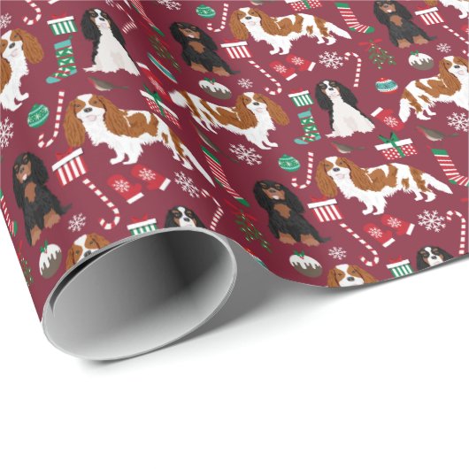 Cavalier King Charles Spanier Weihnachtshund Geschenkpapier (Rolleneckpunkt)