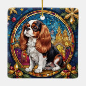 Cavalier King Charles Stains Glass Christmas Keramikornament (Rückseite)