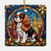 Cavalier King Charles Stains Glass Christmas Keramikornament (Vorderseite)