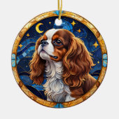 Cavalier King Charles Stains Glass Night Sky Moon Keramik Ornament (Vorne)