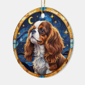 Cavalier King Charles Stains Glass Night Sky Moon Keramik Ornament (Links)