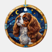 Cavalier King Charles Stains Glass Night Sky Moon Keramik Ornament (Hinten)