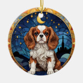 Cavalier King Charles Stains Glass Night Sky Moon Keramik Ornament (Vorne)