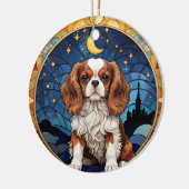 Cavalier King Charles Stains Glass Night Sky Moon Keramik Ornament (Links)