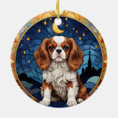 Cavalier King Charles Stains Glass Night Sky Moon Keramik Ornament (Hinten)