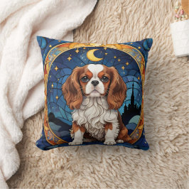 Cavalier King Charles Stains Glass Night Sky Moon Kissen
