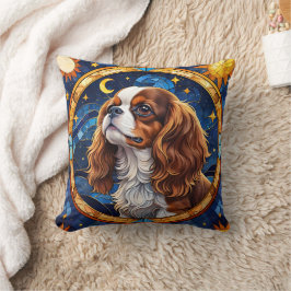 Cavalier King Charles Stains Glass Night Sky Moon Kissen