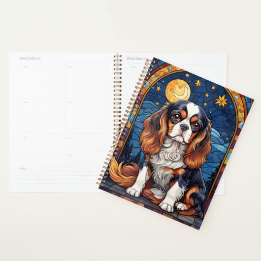 Cavalier King Charles Stains Glass Night Sky Moon Planer (Anzeige)