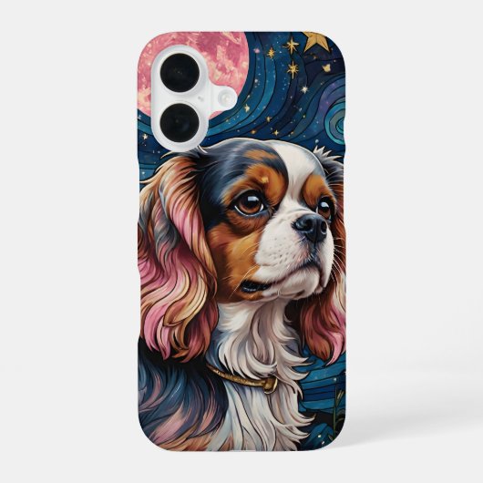 Cavalier King Charles Stains Glass Stars Moon iPhone 16 Hülle (Rückseite)