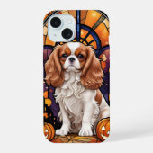 Cavalier King Charles Stared Glass Halloween Fall iPhone 15 Hülle (Rückseite)