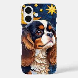 Cavalier King Charles Stared Glass Moon & Stars iPhone 16 Hülle