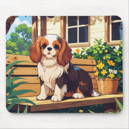 Cavalier King Charles Tricolor auf einer Bank Mousepad