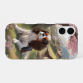 Cavalier King Charles Tricolor Cherry Blossoms iPhone 16 Hülle (Rückseite (Horizontal))