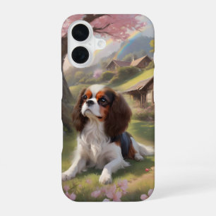 Cavalier King Charles Tricolor Cherry Blossoms iPhone 16 Hülle