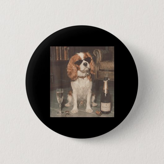 Cavalier King Charles trinkt Champagner Lustig Button (Vorderseite)
