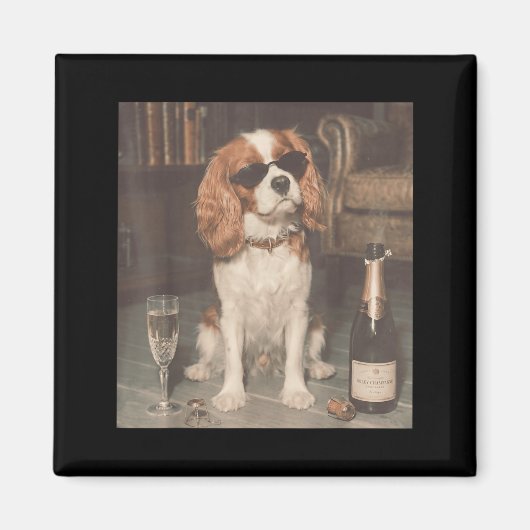 Cavalier King Charles trinkt Champagner Lustig Magnet (Vorne)