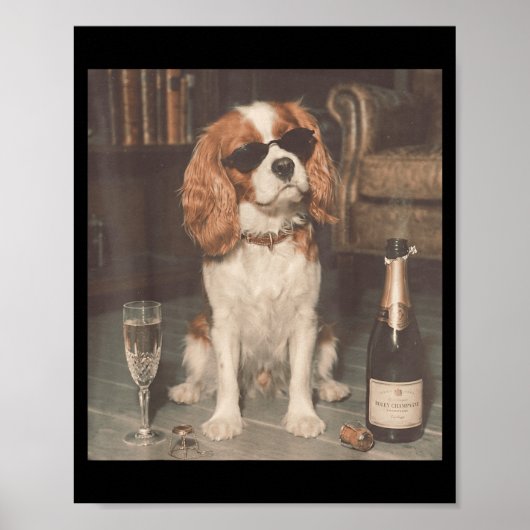 Cavalier King Charles trinkt Champagner Lustig Poster (Vorne)