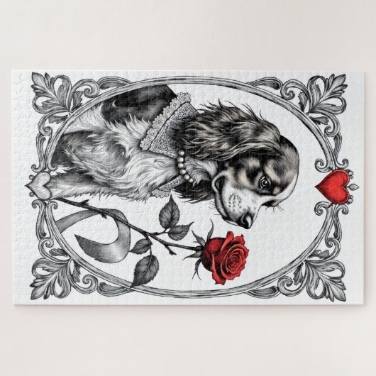 Cavalier King Charles Victorian Etching Valentine Puzzle (Horizontal)