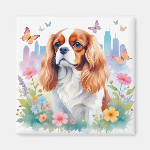 Cavalier King Charles Vintage-Tier Natur Stadt Magnet