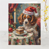 Cavalier King Charles Weihnachtspudding-Teeparty Karte (Gelbe Blume)