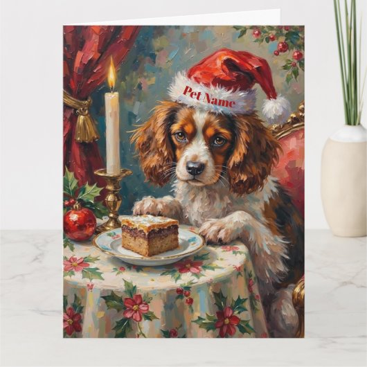 Cavalier King Charles Weihnachtspudding-Teeparty Karte (Vorderseite)