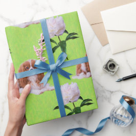 Cavalier King Charles & White Peony Wrapping Paper Geschenkpapier