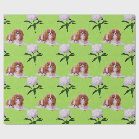 Cavalier King Charles & White Peony Wrapping Paper Geschenkpapier (Flach)