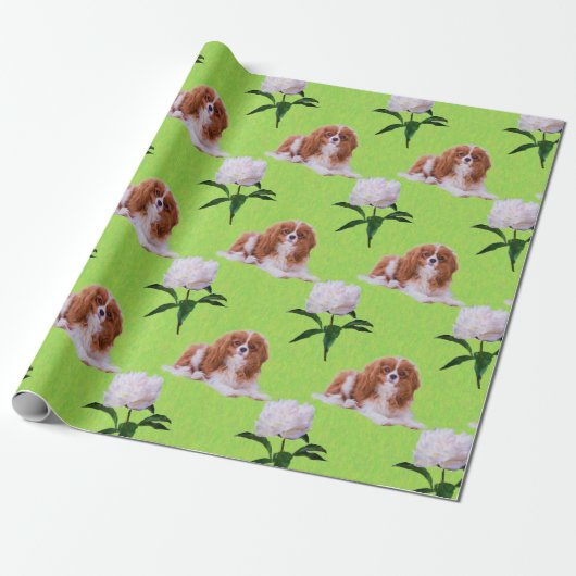 Cavalier King Charles & White Peony Wrapping Paper Geschenkpapier (Ungerollt)