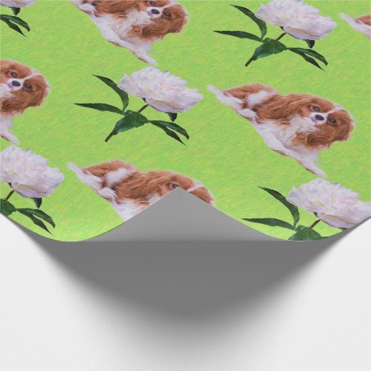 Cavalier King Charles & White Peony Wrapping Paper Geschenkpapier (Ecke)