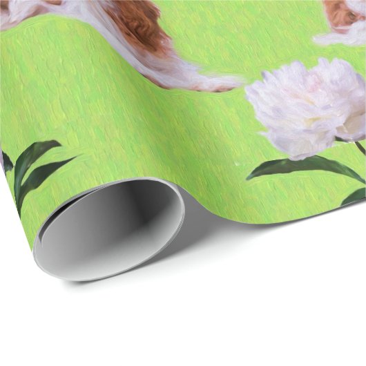 Cavalier King Charles & White Peony Wrapping Paper Geschenkpapier (Rolleneckpunkt)